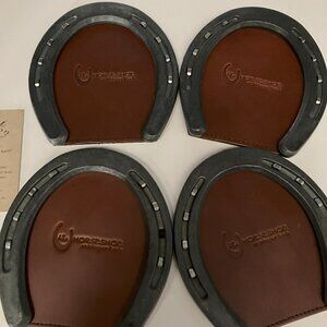 Horseshoe Coasters – Brown Leather– Set of 4